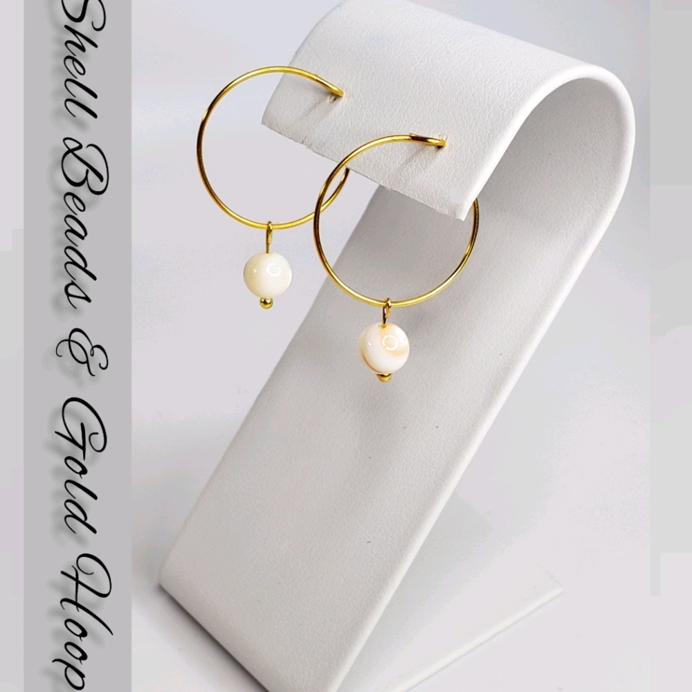 Shell Beads & Gold Hoops